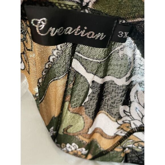 Creation Womens Plus 3X Open Front Cardigan Tan Green Floral Print Flowy NWT - Picture 5 of 6